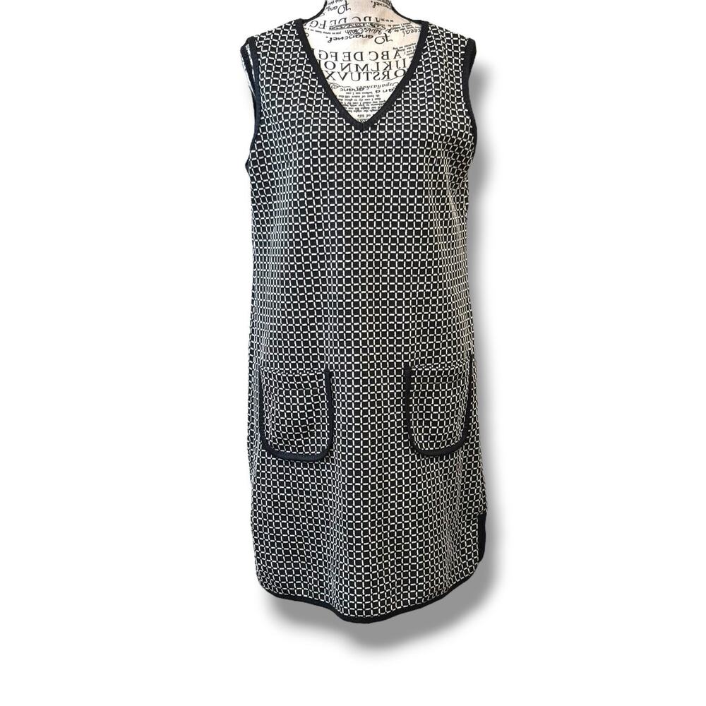 Max Studio Black Check Cotton Knit Sleeveless Sheath Dress $118 Retro NWT Size M - Picture 2 of 7